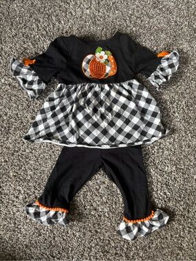 Rare Editions Black and Orange Plaid Pumpkin Girls Halloween Outfit